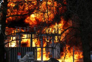 Hydro substation engulfed in a fireball