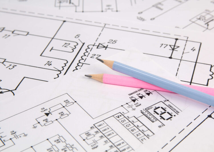 Electrical engineering drawings and pencils